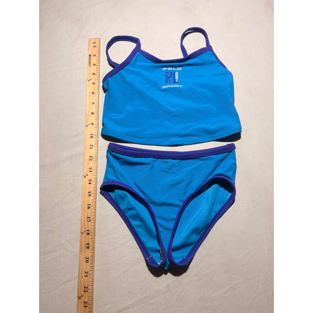 Polo Sport Ralph Lauren Vintage Two Piece Swimsuit Blue Purple RL 67 Made in USA